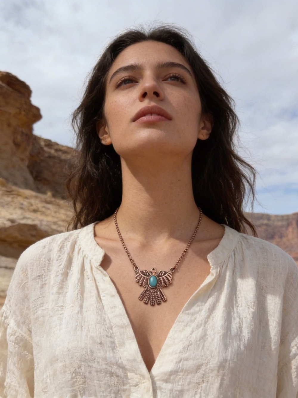 Turquoise Stone Eagle Pendant Necklace - cooper native necklace